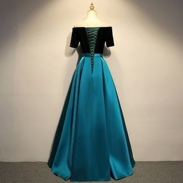 A Line Off The Shoulder Blue Prom Dresses Long Bridesmaid Dress HZ1023
